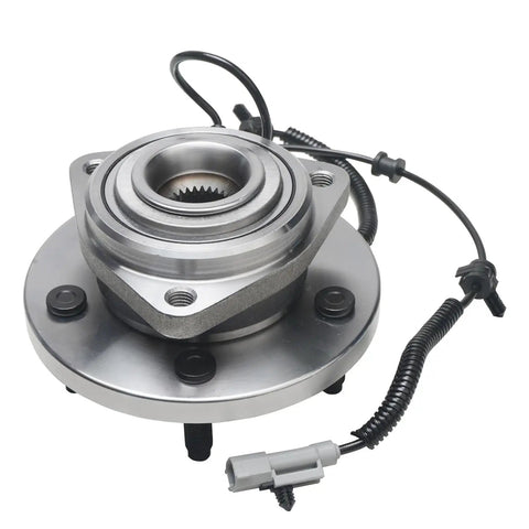 2 Pack Front Wheel Bearing Hubs Assembly For Jeep Commander 2006 2010 And Grand Cherokee 2005 2010 Front Left And Right 5 Bolt Lugs Sensor Wire ABS Compatible Direct Fit Replacement showing a close-up of the hub with ABS sensor wire.