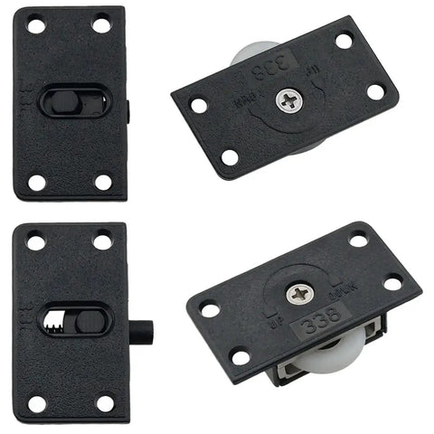 Two Sets Black Sliding Cabinet Hardware Components With Nylon Pulley Wheels For Wardrobe And Closet Sliding Doors