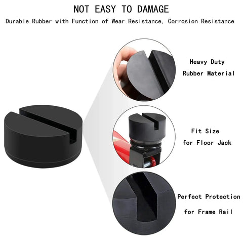 4 Pack Floor Jack Pad Adapters 3 Inch Rubber Pinch Welds Protector For Rails in close-up view showing groove and fit size