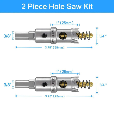Pro Grade Two Pack 3/4 Inch Tungsten Carbide Tipped Hole Saw Set For Stainless Steel, Mild Steel, Copper, Iron, Brass, Plastic 3/8 Inch Arbor
