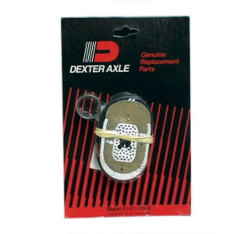 Front view of Dexter Axle 12in x 2in black electric brake magnet kit in packaging