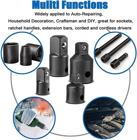 Center view of two-piece Utoolmart socket adapter set, 3/8 in drive to 1/4 in, Cr-V, black