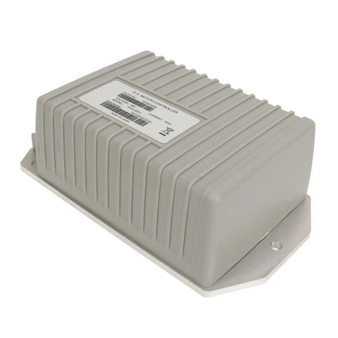 Hamwesh 48V 250A DC motor controller, gray ribbed enclosure on mounting plate (front view)