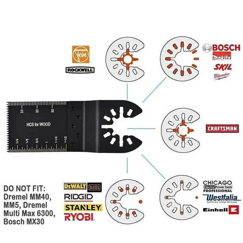 Diagram of Universal Oscillating Saw Blades Kit For Wood Projects And Multitools Quick Release Durable Blades Fits All Models