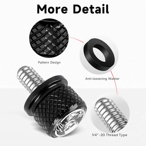 Stainless Knurled Fender Rear Seat Bolt Screw 1/4-20 Thread For Harley-Davidson Touring Softail Dyna XL XG 1997-2025 Ride-Ready Replacement Hardware, showing black knurled design and components.