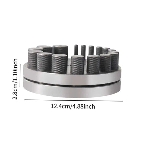 Circular Disc Cutter Set With Pendant Punch Tool And 17 Dies For Metal Forming, Premium High Carbon Steel, dimensions indicated