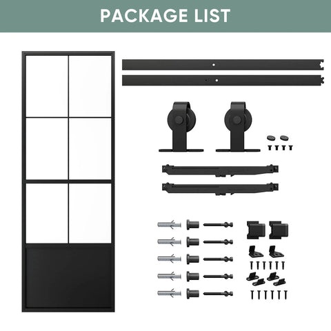 Glass Barn Door Panel 42 Inch By 96 Inch With Frosted Tempered Glass And Carbon Steel Pre Drilled Frame Sliding Door Kit With hardware