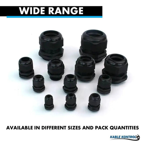Heavy Duty Nylon Cable Glands For 34-44mm Cables Straight Gland 48 PG Thread 10 Pack Cord Grips arranged on a surface