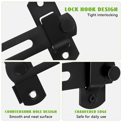 Close-up details of Heavy Duty Gate Latch for Barn Doors and Fences in Matte Black 201 Stainless Steel Gate Hardware