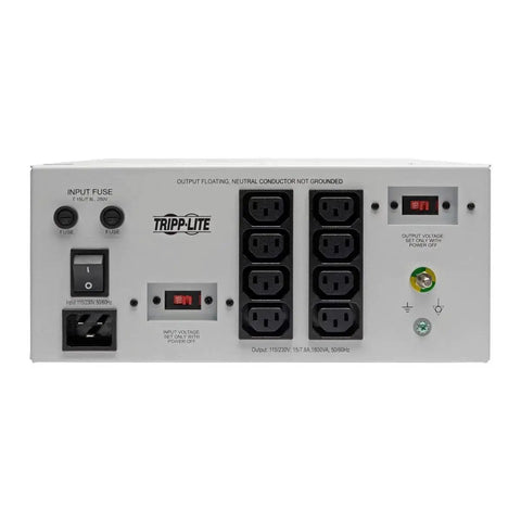 Rear view of Hospital-Grade Isolation Transformer Dual Voltage 115-230V 1800W With 8 IEC C13 Outlets Workhorse Power Hub