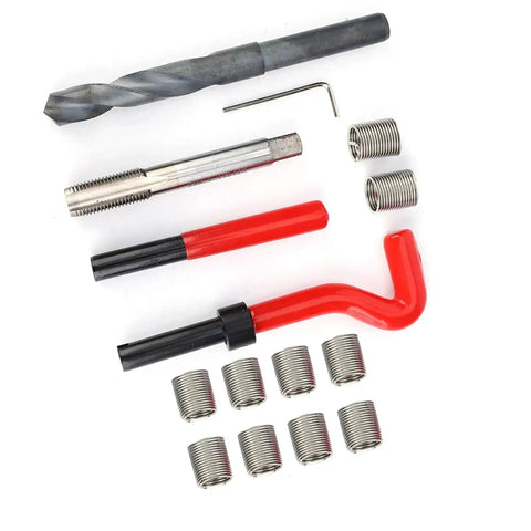 Fifteen Piece Stainless Steel Helicoil Thread Insert Repair Kit M14x1.5 Drill Set for Radiators Automotive Parts Separation Equipment and Heavy Machinery Maintenance