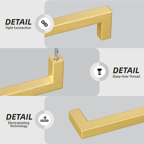 Detailed view of Five Inch Gold Cabinet Pulls 35 Pack Brushed Brass Drawer Handles Modern Square Stainless Steel Hardware