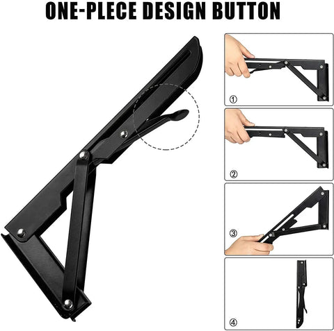 16 Inch Folding Shelf Brackets Set Of 2 Heavy Duty Stainless Steel Collapsible Triangle Shelf Brackets with button design