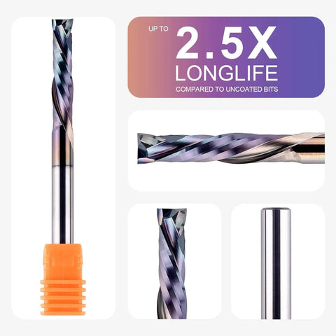 Up And Down Compression Router Bit With One Quarter Inch Shank, One And A Quarter Inch Cutting Length, Three Inch Overall Length