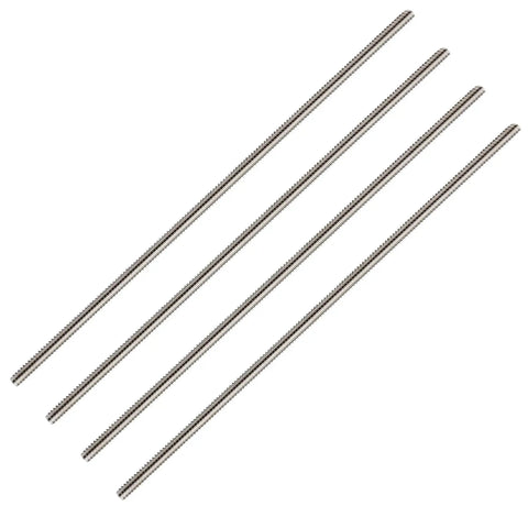 Four 304 Stainless Steel 1/2 Inch Fully Threaded Rods, 12 Inch Long, UNC 13 TPI, laid out side by side, showing full threading.
