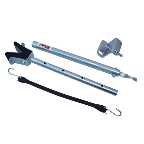 Straight Transom Saver With Frame Mount For Boat Trailers 21 To 31 Inches, Steel With Rubber V-Block laid out on white background