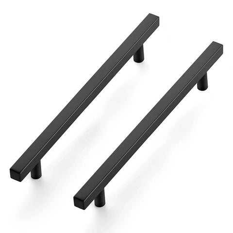 Two 10-inch matte black square cabinet pulls, stainless steel, 5 Pack 10 Inch Matte Black Square Cabinet Pulls Stainless Steel Kitchen Cupboard Dresser Handles