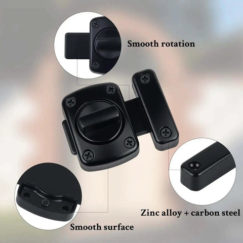 Two Pack Heavy Duty Rotating Bolt Latch with 180 Degree Double Sided Security Slide Lock in black zinc alloy for gates.