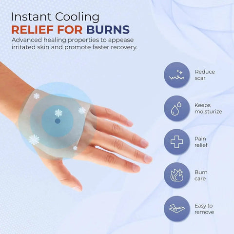 Hand applying hydrogel from Complete 25 Piece Burn First Aid Kit With Hydrogel Dressings And Burn Gel For Fast Relief Sterile Gloves Scissors And Wipes For Home Kitchen Sunburn And Minor Burns BurnFIX.