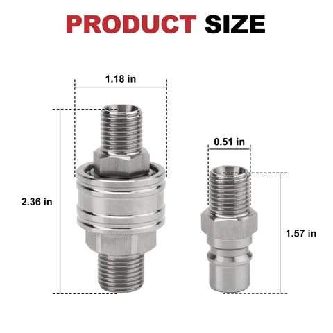Joytrace M16-M14 dual-channel hydraulic adapters for mini excavator hoses; two chrome adapters