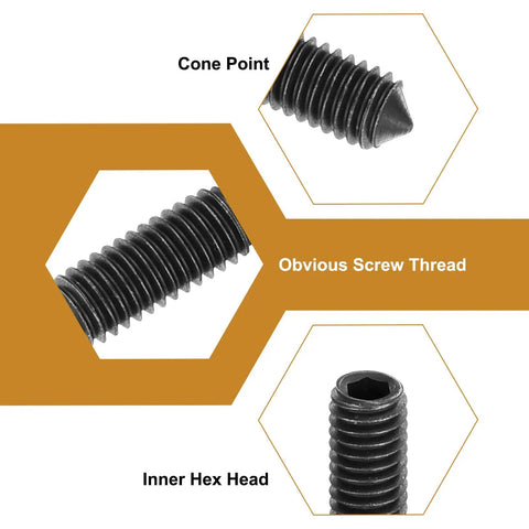 Twenty Piece M6x8mm Cone Point Hex Socket Grub Screws Set Black Finish Brass Construction detailing features