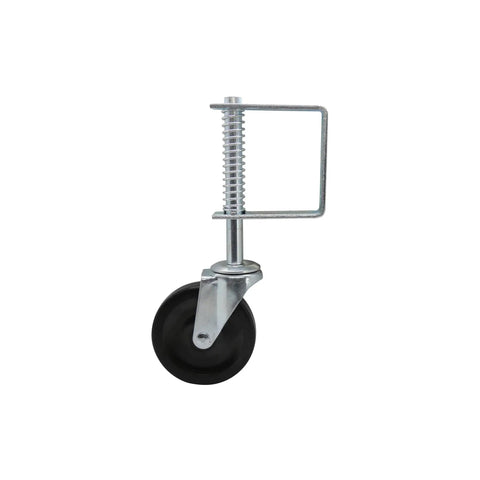 4 Inch Spring Loaded Gate Caster With Heavy Duty Swivel Wheel And Universal Mount, Adjustable Shock Absorbing Spring For Smooth Gate Movement