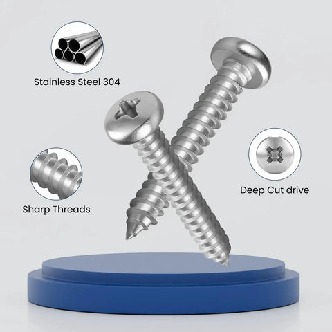 247 Piece Pan Head Wood Screw Set For Home DIY Projects, Stainless Steel 304 Self Tapping Screws, Phillips Drive on display