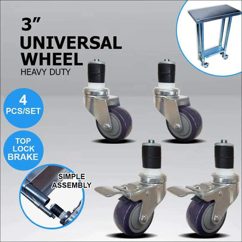 3 Inch Casters For Stainless Steel Work Tables And Metal Prep Tables Set Of 4 With 2 Brakes And 2 Non Brake Swivel Wheels