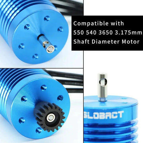 Five Pack Steel Pinion Gear Adapter Upgrade 3.175mm To 5mm Drive Shaft Reducer Sleeve on RC motor close-up