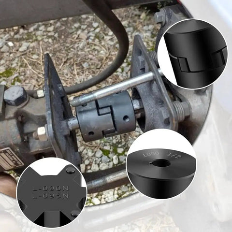 L090 3-Piece L-Jaw Coupling Set With Buna N NBR Rubber Spider For Log Wood Splitter shown installed on machinery