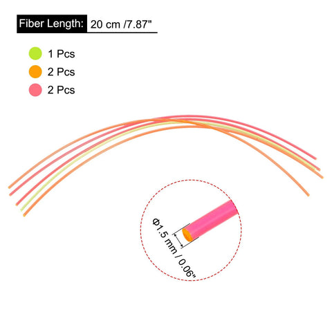 Fiber optic PMMA rods, 1.5mm dia × 20cm, set of 5 in red, green, orange