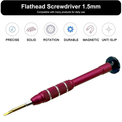1.5Mm Precision Flat Head Screwdriver For Electronics, Magnetic S2 Steel Tip, Anti Slip Aluminum Handle, Free Spin Cap