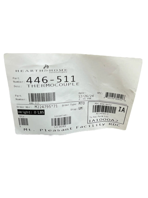 Thermocouple for Heat N Glo fireplaces, part 446-511, white Hearth & Home label
