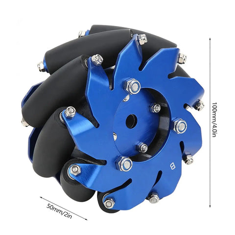Left Mecanum Wheel for Bots, 4-Inch Aluminum Wheel With TPU Rubber Rollers, High-Friction Polyurethane Race-Grade Build