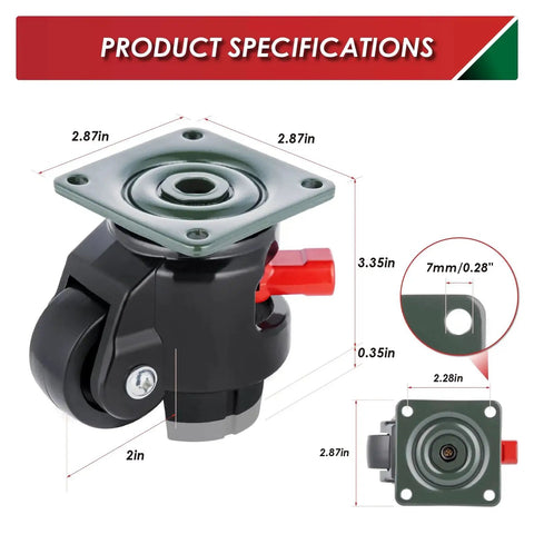Heavy Duty Leveling Casters For Workbenches And Machinery, 4 Pack, 2200 Lbs Capacity, Upgraded Ergonomic Ratchet Handle, Black Fizar