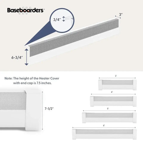 Slip On 5 Foot Galvanized Steel Baseboard Heater Cover White Rust Resistant For Hydronic Hot Water Systems diagram with dimensions