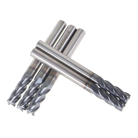 Five Pack Three Sixteenth Inch Four Flute Carbide End Mills Square Nose End Mill Bits For CNC With TiAlN Coated Solid Carbide Shank