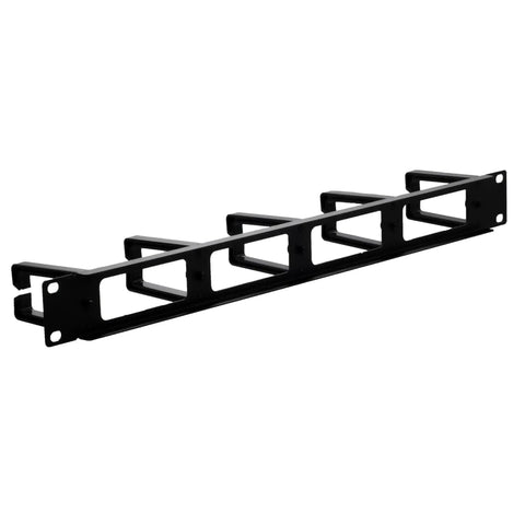 1U Horizontal Cable Management Panel with 5 plastic cable rings and steel base for 19 inch racks, easy mounting, rack cable organizer