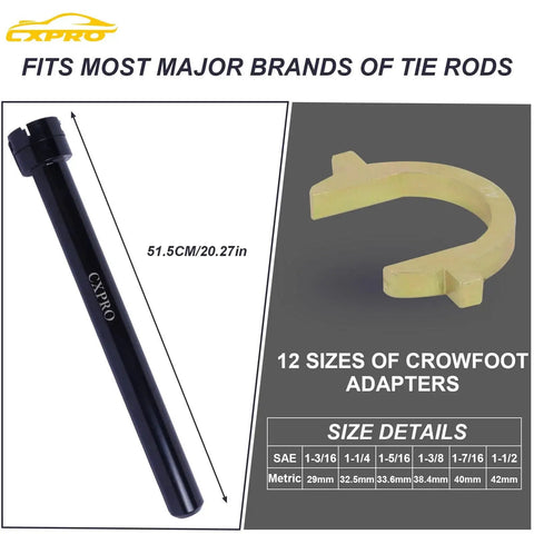 Inner Tie Rod Removal Tool Kit With 12 Crowfoot Adapters Half Inch Drive shown with 51.5cm drive tube and crowfoot adapter.