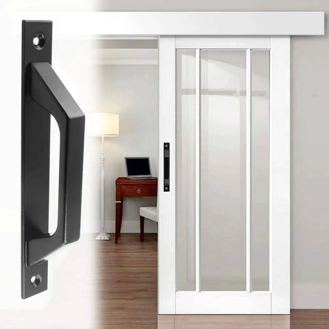 2 Pack Sliding Barn Door Handle 7.9 Inch Aluminum Alloy Door Pull For Sliding Barn Gate Cabinet Closet Drawer Garage Shed Black Finish Includes Mounting Screws Durable Aluminum Alloy Construction For Lasting Use With 0.18 Inch Mounting Holes front view