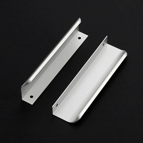 10 Pack Finger Pulls for Cabinets and Drawers 128mm Center Hole 150mm Length Silver Zinc Alloy Edge Pulls top view on black background