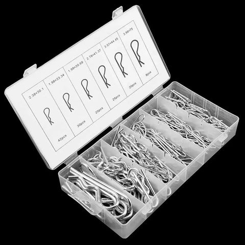 150 Pcs R Clip Cotter Pin Set With 6 Sizes In Plastic Box for Automotive Mechanics Tractor Hitch Pin Hairpin Fastener