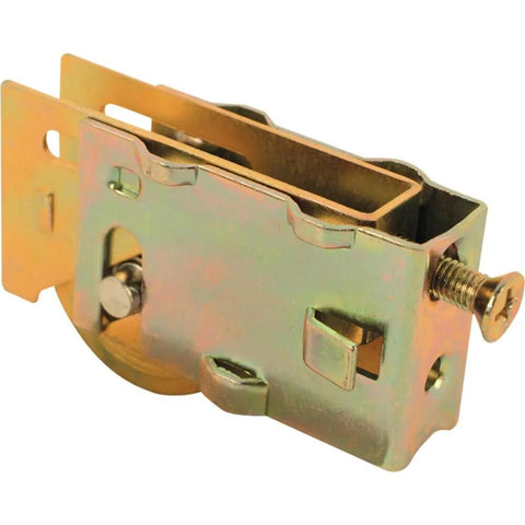 1-1/4 Inch Steel Ball Bearing Sliding Door Roller Assembly with Plain Back Housing, Rear Screw Adjustment, Yellow Zinc Finish