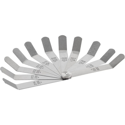 Offset Valve Tappet Gauge Set With Premium 11 Blade Feeler Gauge Kit For Measuring Valve Gap Between Tappet And Valve Stem Includes Two Red Handles Wide Range From 0.004 Inches To 0.014 Inches For Precise Engine Tuning