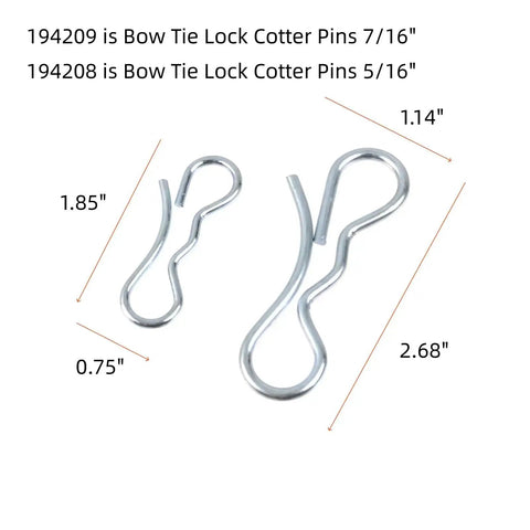Stainless Steel Bow Tie Lock Cotter Pins Seven Sixteenth Inch And Five Sixteenth Inch Ten Pack Deck Clip Set For Trailers Marine Machinery And DIY Projects Rust Resistant And Durable with measurements
