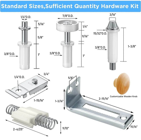 Components of Bifold Door Hardware Kit with Track, Top & Bottom Pivot, Spring, Metal Pivot Pin and Steel Track (36 inch)