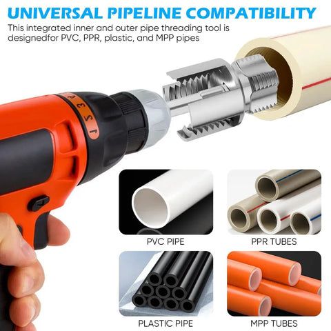 Dual Function PVC Pipe Threader Kit For One Half Three Quarters And One Inch Pipes Internal And External Threading Tool demonstration