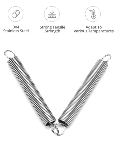 Two 6-inch stainless steel extension springs with loop ends, 2mm wire.