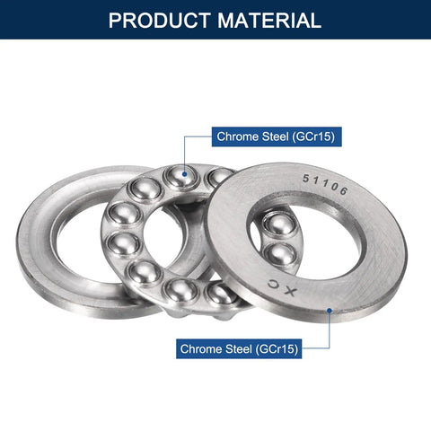 HiPicco thrust ball bearing 51106, 30x47x11 mm, chrome steel GCr15, 4-piece set