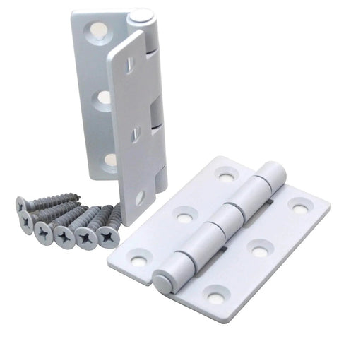 2.5 Inch Matt White 304 Stainless Steel Hinges With Nonremovable Pin for Exterior Interior Doors Cabinets Gates, shown with screws